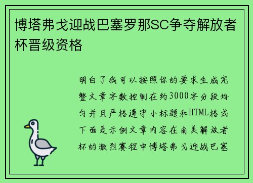 博塔弗戈迎战巴塞罗那SC争夺解放者杯晋级资格